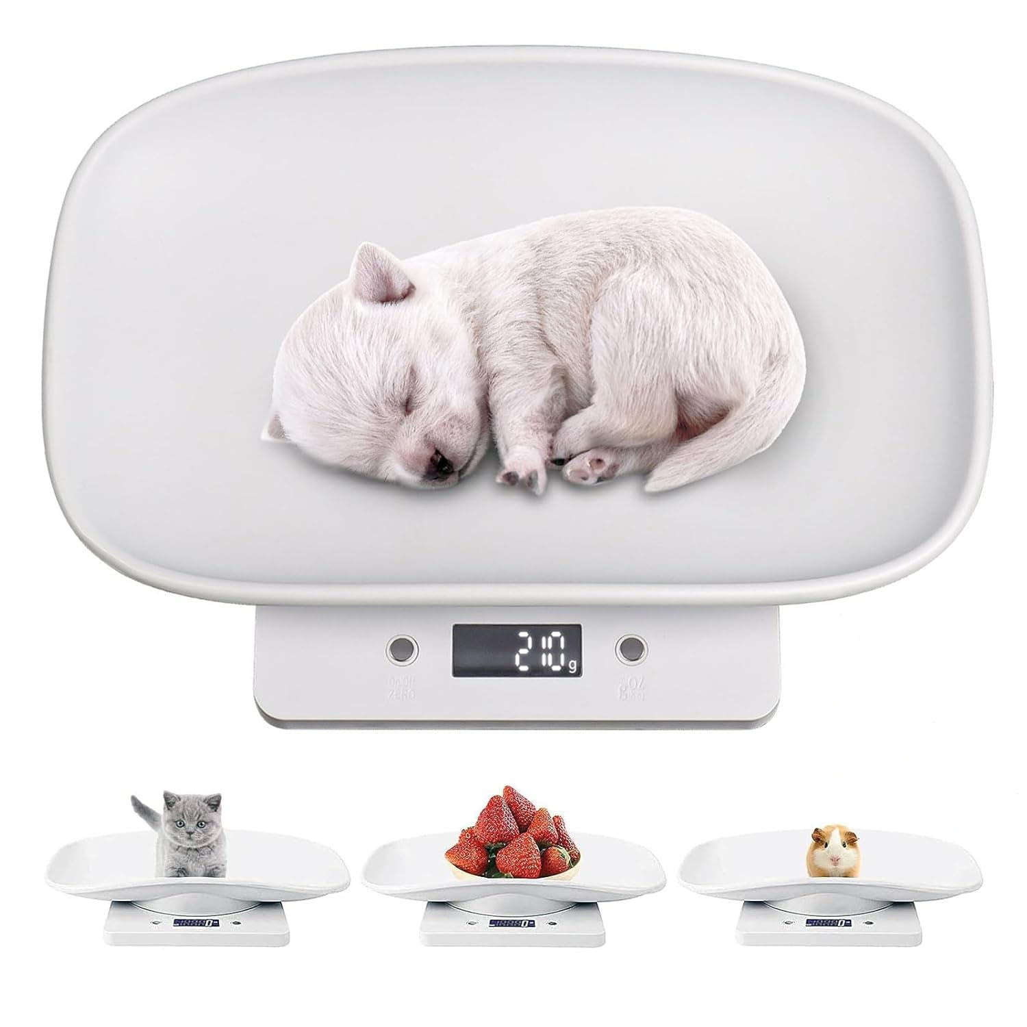 KABB Multifunction Digital Display Plastic Digital Baby Scale for Small Animals with Tape Measure, 33 lb Capacity, White