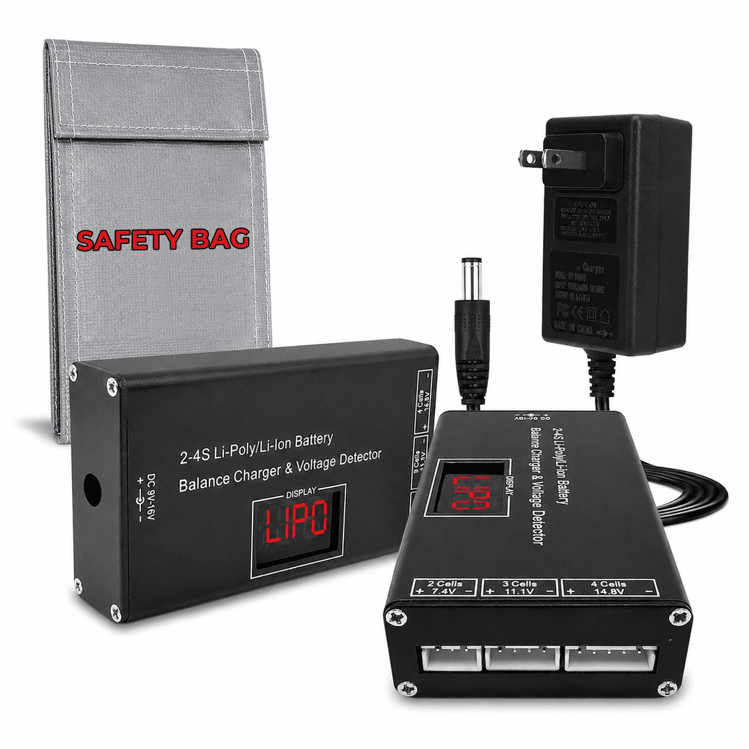 Lithium Battery Balance Charger for 7.4v 11.1v 14.8v Battery JST Balance Plug, Li-Ion Smart Charger Built In Voltage Monitor w/ Digital Display Balances All Lithium Polymer Cells Airsoft RC Car