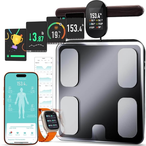 Digital Smart Scale for Body Weight Fat BMI Muscle Mass Body Composition Analyzer with App Bluetooth, Full-Color TFT LCD