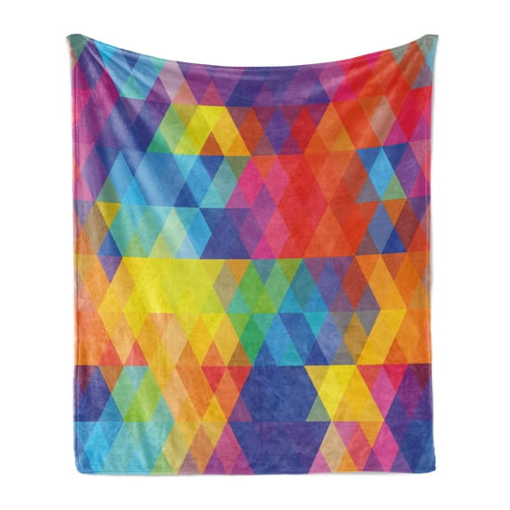 Digital Soft Flannel Fleece Blanket, Abstract Colorful Image Mosaic Blurry Bee Hive Like Geometric Lines Image Artwork, Cozy Plush for Indoor and Outdoor Use, 70" x 90", Multicolor, by Ambesonne