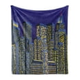 thumbnail image 1 of Digital Soft Flannel Fleece Blanket, Cartoon Design Cityscape with Square Seemed Image Kids Room Artwork Print, Cozy Plush for Indoor and Outdoor Use, 50" x 70", Dark Blue and Yellow, by Ambesonne, 1 of 6