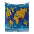 thumbnail image 1 of Digital Soft Flannel Fleece Throw Blanket, Geometric Squared Modern World Print Global Universe Artwork Image, Cozy Plush for Indoor and Outdoor Use, 60" x 80", Earth Yellow Sky Blue, by Ambesonne, 1 of 5