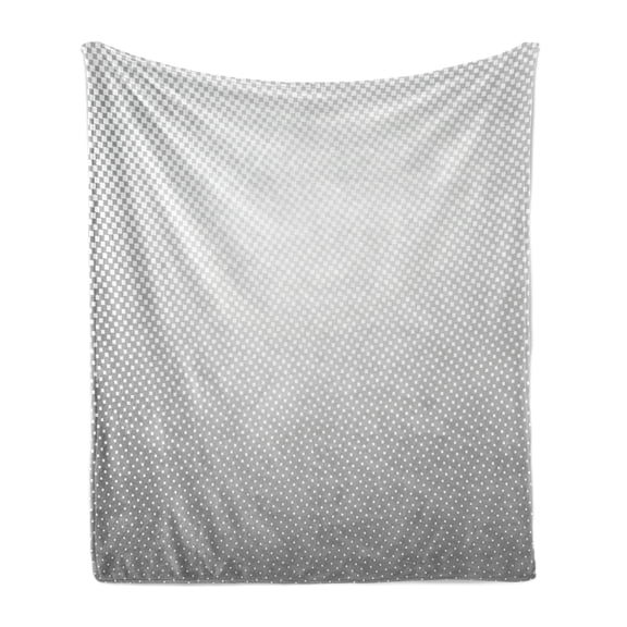 Digital Soft Flannel Fleece Throw Blanket, Pastel Greyscale Halftone Dots Design, Cozy Plush for Indoor and Outdoor Use, 50" x 70", Grery and Pale Grey, by Ambesonne