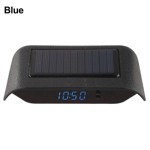 Digital Solar Car Clock and Thermometer with Auto Brightness, Resistant ABS Dashboard Gauge, Vibration Sensor for Date Temperature Display(blue)