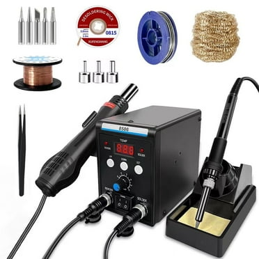 2 IN 1 Soldering Station, 60W Soldering Iron Kit with Digital Display and 5 Extra Iron Tips, Precision Temperature Control Solder Station w/ Sleep Function for Electronic Repair, DIY Enthusiasts