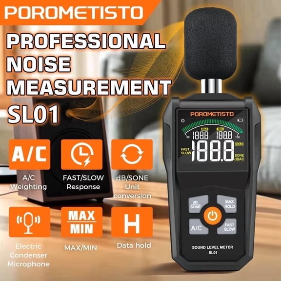 Digital Sound Level Meter, High Sensitivity Multipurpose Audio Noise Meter, Handheld Meter, 30~130dB with LCD Display A/C Weighted, Audio Measuring Decibel Monitor, Acoustic Measurement Instrument