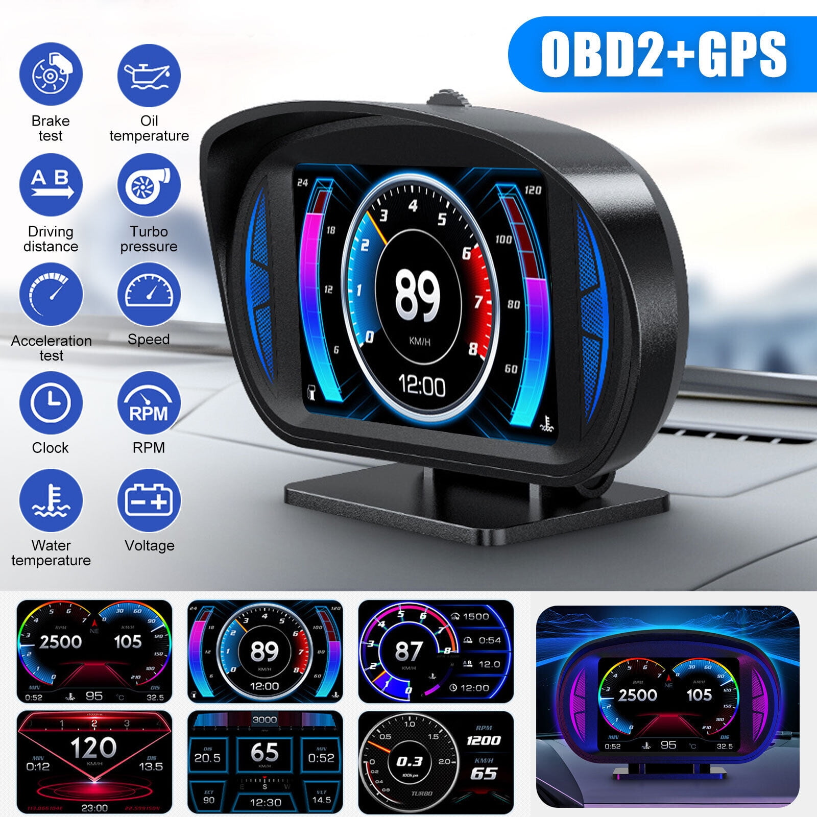 Digital Speedometer Head up Display GPS OBD Dual System Car Hud Slope