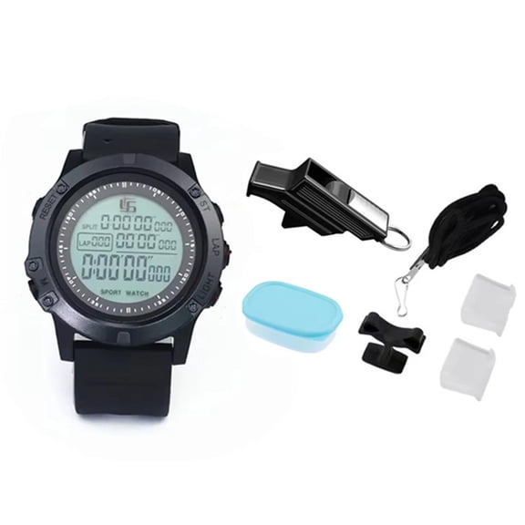Digital Sport Stopwatch With Whistle LCD Multi-Timer For Soccer, Basketball, Coaching & Referee, Backlit, Vibration Alert, Wrist Strap