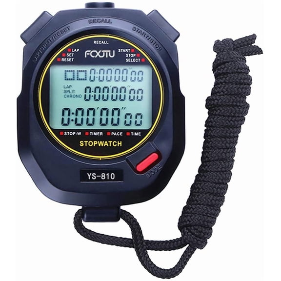 Digital Sports Stopwatch Timer 10/100 Lap Split Memory Stopwatch Calendar Alarm Pace Mode with 3-Row Extra Large Screen Water Resistant Includes Battery Lanyard for P.E Referee Coaches