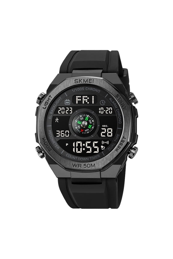 Digital Sports Watch Men Trendy LED Backlight Alarm Waterproof Dual Display Wristwatch Multi-Function Watch For Outdoor Activities And Daily Use, outdoor sports watch, hourly chime watch