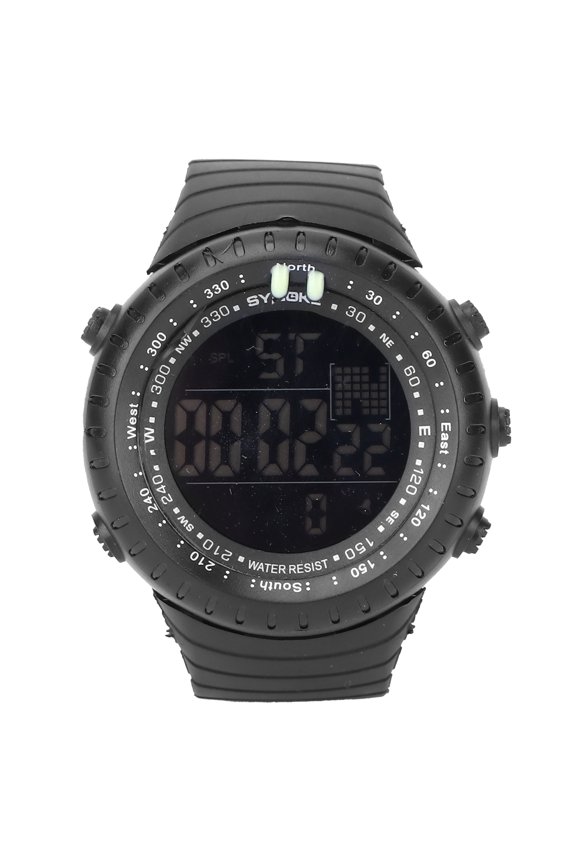 Digital Sports Watch Night Light Waterproof Multiple Functions Electronic Watch for MenBlack