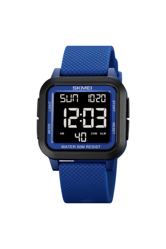 Digital Sports Watch, Waterproof 50M with Night Lights Backlight, Blue Silicone Strap for Swimming, Multifunction Alarm Stopwatch Teen Fitness Watch