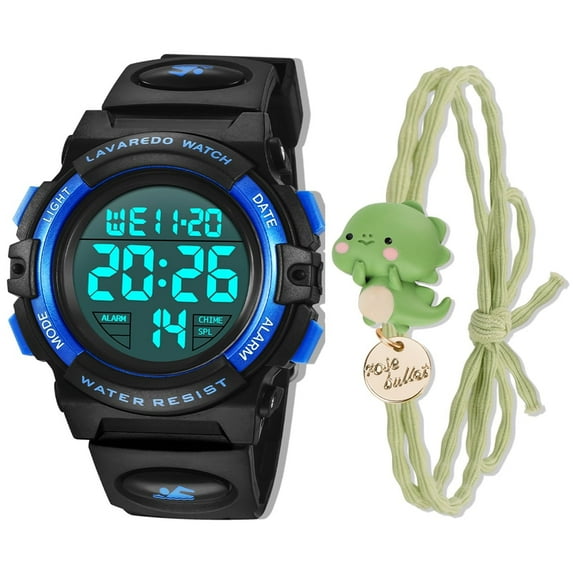 Kids Digital Sports Watch for Age 4-15 Waterproof Watches with Cartoon Bracelet 2PCS Birthday Chriatmas Gift for Boys Girls