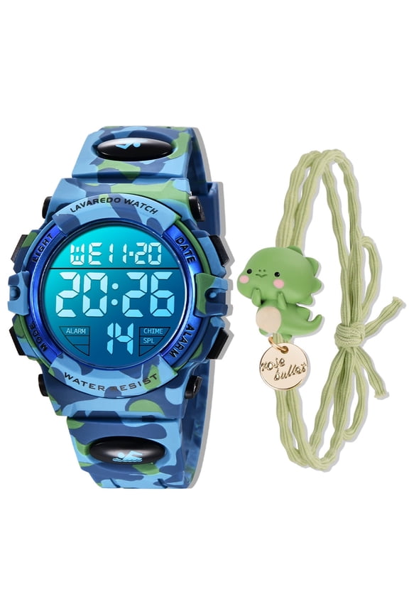 Kids Digital Sports Watch for Age 4-15 Waterproof Watches with Cartoon Bracelet 2PCS Birthday Chriatmas Gift for Boys Girls
