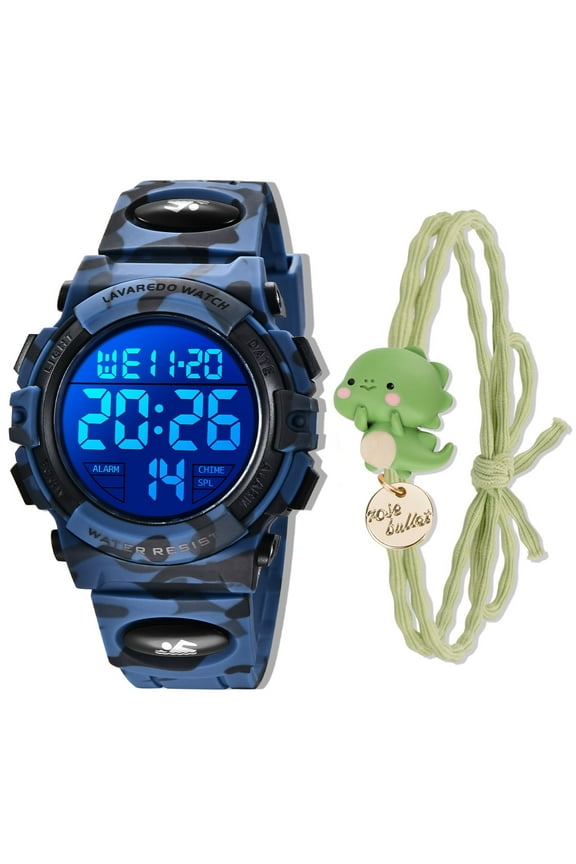 Kids Digital Sports Watch for Age 4-15 Waterproof Watches with Cartoon Bracelet 2PCS Birthday Chriatmas Gift for Boys Girls
