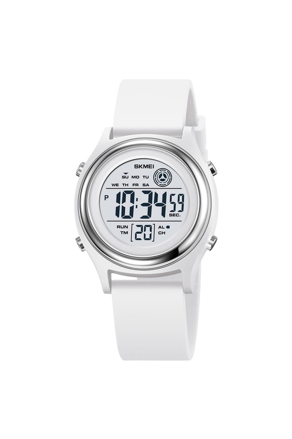 Digital Sports Watch with Stopwatch, Alarm, 50M Water Resistant, EL Backlight, Date and Week Display,Men's and Women's Digital Watch(White)