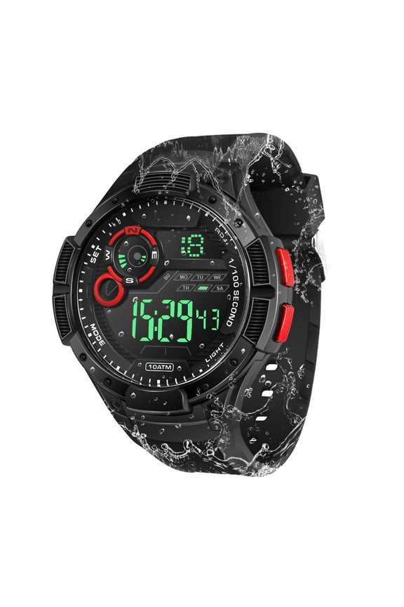 Digital Sports Wristwatch 10 ATM 330ft Waterproof Suitable for Swimming and Diving with Alarm Clock, Stopwatch, Timer, Calendar, Dual Time Functions