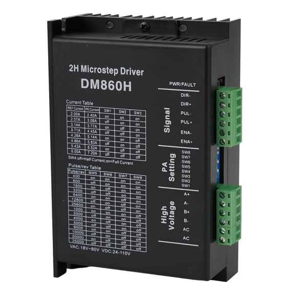 Digital Stepper Motor Driver DM860H for 57/86 for NEMA Motors, 24-110V DC Input, to 7.2A Output Current with Cooling Fan and 128 Microsteps