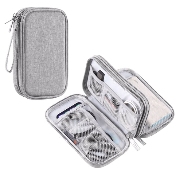 Digital Storage Bag, Double-Layered Gray Travel Carry Case For Tech Accessories, Fits Headphones Chargers Cables And Small Electronic Devices