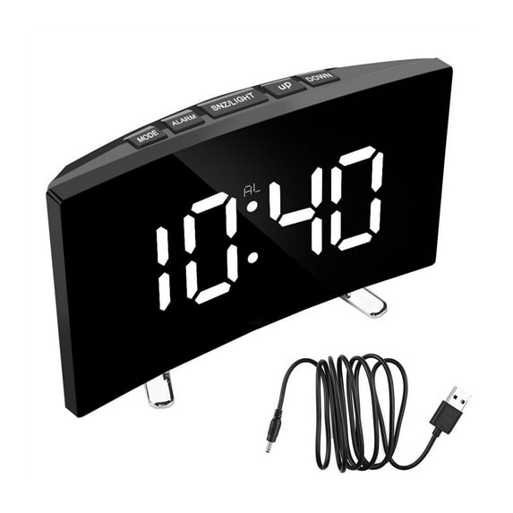 Digital Table Clock Electronic 7 Inch Number Desktop Alarm Clocks For Kids Bedroom LED Screen Curved Dimmable Mirror