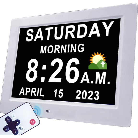Digital Talking Clock with 27 Alarms, Auto DST, Voice Time Announcement, 20 Custom Reminders, 10‑Level Auto Dimming, Date Display, Remote Control for Seniors Dementia & Alzheimer’s Patients