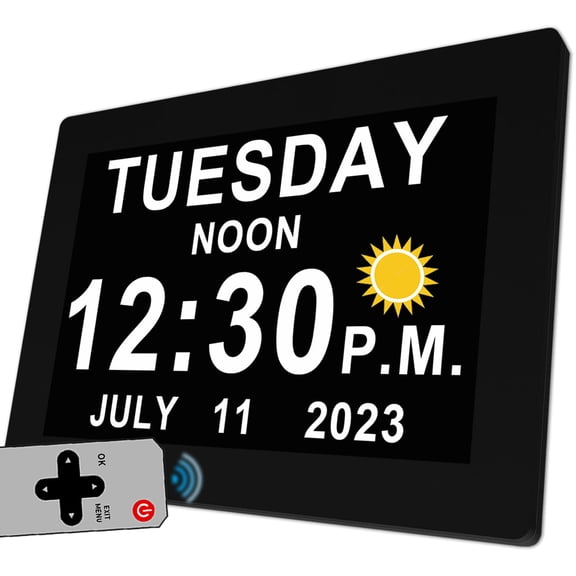 Digital Talking Clock with 27 Alarms, Auto DST, Voice Time Announcement, 20 Custom Reminders, 10‑Level Auto Dimming, Date Display, Remote Control for Seniors Dementia & Alzheimer’s Patients
