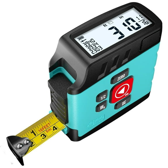 Digital Tape Measure 16 Ft, 6 metric and imperial units, Easy Read Digital Measuring Tape Retractable with Fractions 1/16 Rechargeable Measurement Tool for Distance/Area/Volume, Blue