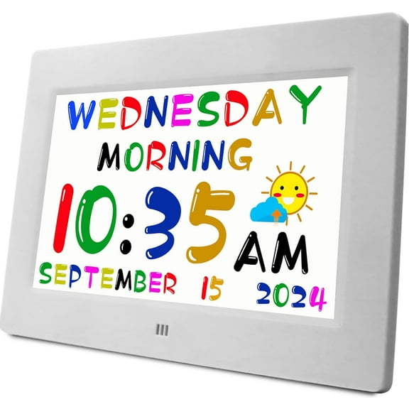 Digital Teaching Clock Talking Time, 24 Alarms Custom Reminders, Checklist to-Do List, Auto DST & Calendar Display, Sleep Trainer, Easy to Use for Kids Birthday Gift- White with Remote