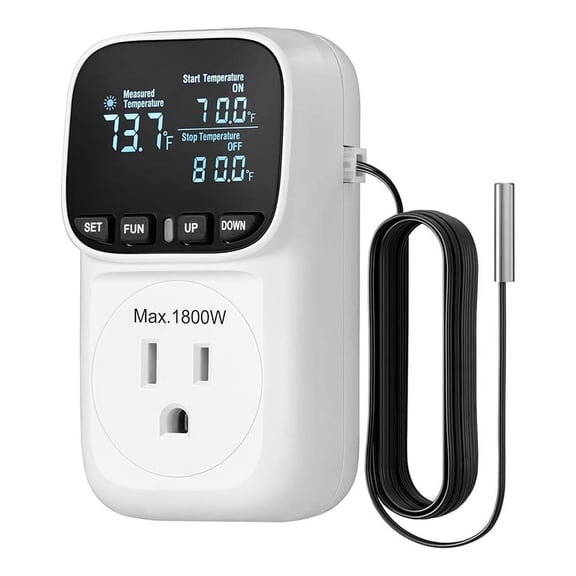 Digital Temperature Controller,15A/1800W Thermostat Outlet Plug,-40-210, Cyclic Timing/Countdown,for Incubator US Plug