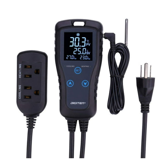Digital Temperature Controller 2-Stage Thermostat Outlet Heating & Cooling Mode for Chest Freezer Refrigerator Homebrew Fermenter Greenhouse 110V 10A 1100W