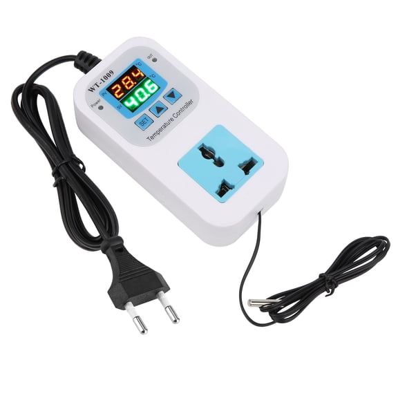 Digital Temperature Controller Dual Display Electronic Temperature Control Thermostat Switch Socket Outlet 10A 110V-240V (6.3 x 3.5 x 1.6 inches)