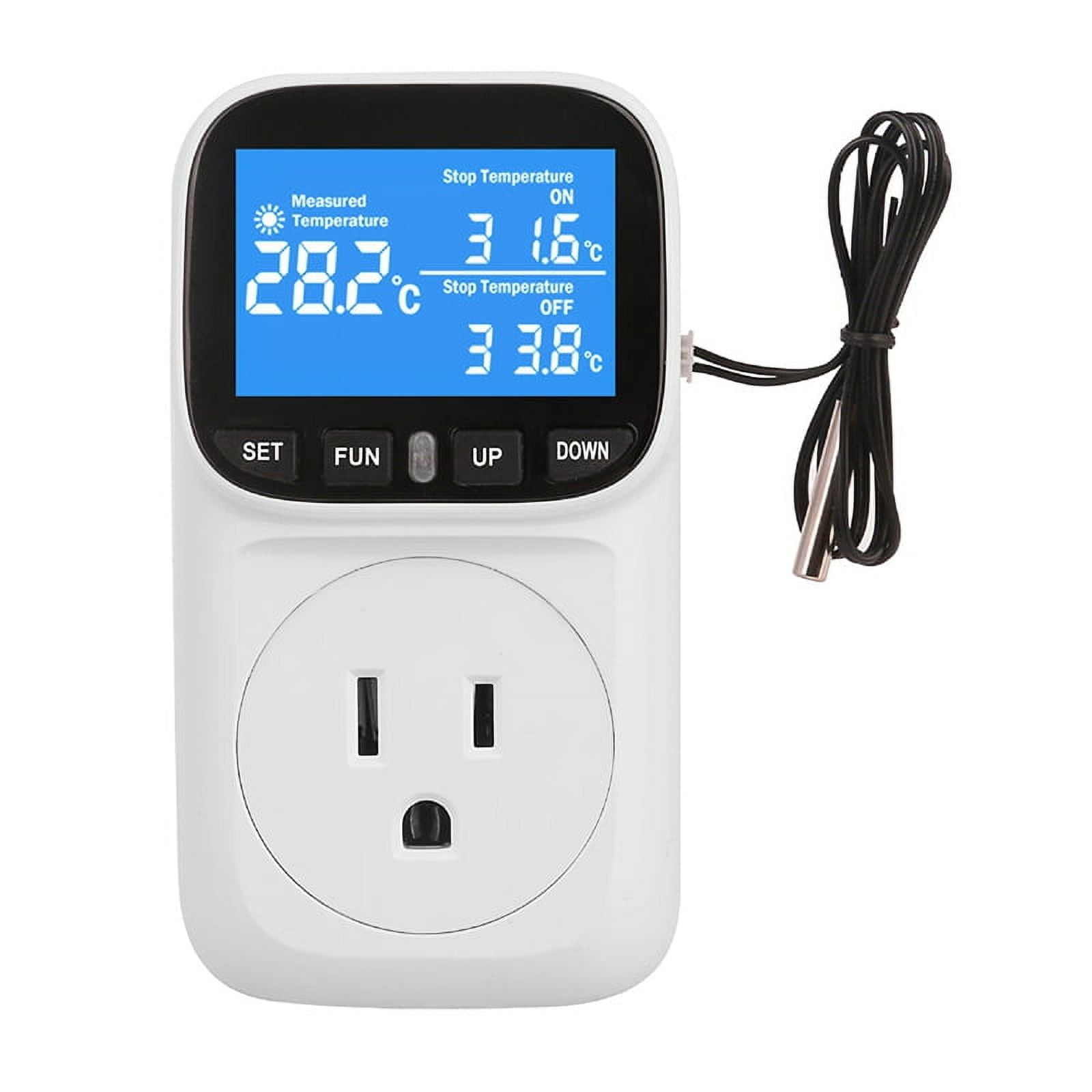 Digital Temperature Controller Socket Outlet Thermostat with -Sensor Probe Heating Cooling Switch Backlight US Plug