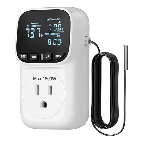 Digital Temperature Controller Thermostat Outlet Plug 15A 1800W Heating Cooling Controller With Timer, -40F To 210F Temperature Control For Incubator Greenhouse Reptile Room US Plug