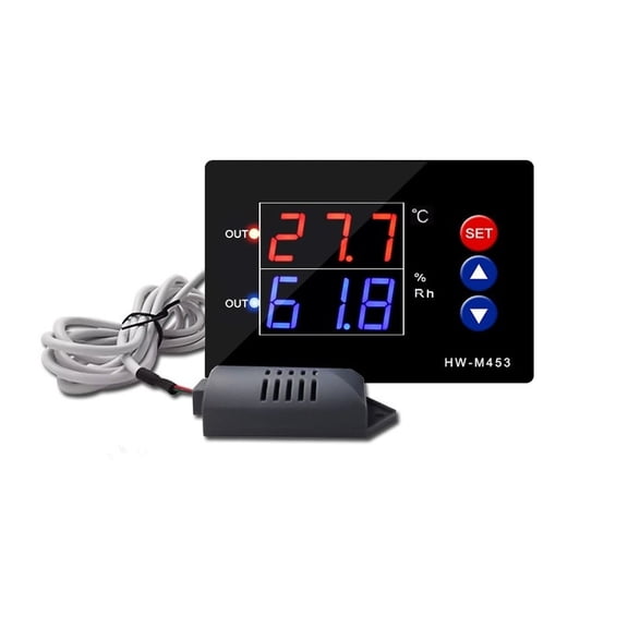 Digital Temperature Humidity Controller Dual Output Thermostat Hygrostat With High Accuracy Sensors, -20 To-60°C Range, 0-100% RH(HW453-12V)
