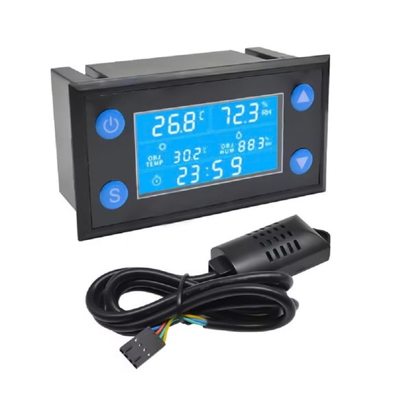 Digital Temperature Humidity Controller With LCD Display -40 To 120C Range 0.3C Accuracy Dual Heating Cooling Humidifying Dehumidifying Modes For Aquarium Reptile Greenhouse 100Cm Sensor Cable