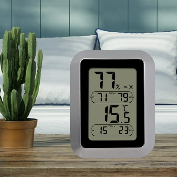 Digital Temperature and Humidity Sensor | Home Hydrothermograph Indoor Hygrometer | Compact Portable Baby Room Thermometer | Accurate Humidity Gauge | Silver | 9.6x7.6x2.3cm | 2 AAA Needed