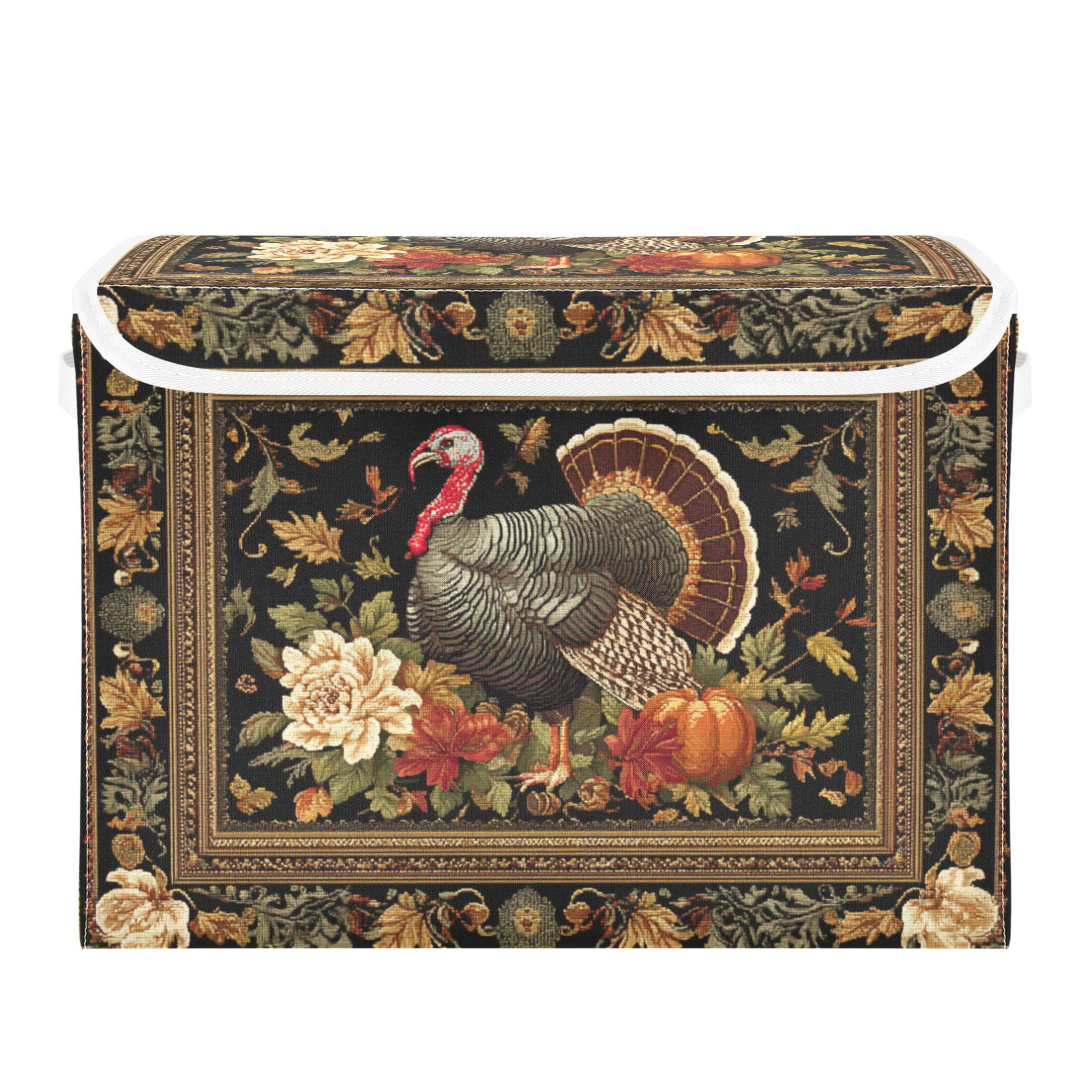 Digital Thanksgiving Painting Turkey Flowers Pumpkins Foldable Storage ...