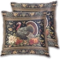 thumbnail image 1 of Digital Thanksgiving Painting Turkey Flowers Pumpkins Throw Pillow Covers Pillowcases 16 x 16 Inch Home Decor 2 Packs for Bedroom Sofa, 1 of 6
