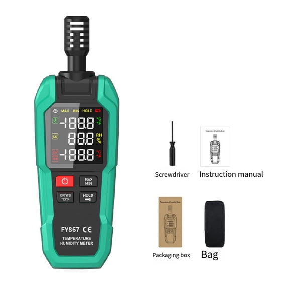 Digital Thermohygrometer FY867,with Dew Point and Wet Bulb, High Accuracy Temp Humidity Meter for HVAC, Greenhouse, Warehouse, Backlit Display
