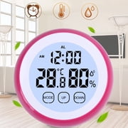 Digital Thermometer Clock, Temperature Humidity Monitor Alarm Clock Touch Screen with Backlight Magnetic Back for Home Kitchen Office Baby Room Pink