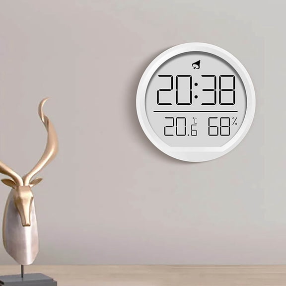 Digital Thermometer Hygrometer Clock - Indoor Humidity Monitor with Temperature Display, Silent Electronic Alarm Clock for Bedroom Living Room, Wall-Mounted or Tabletop