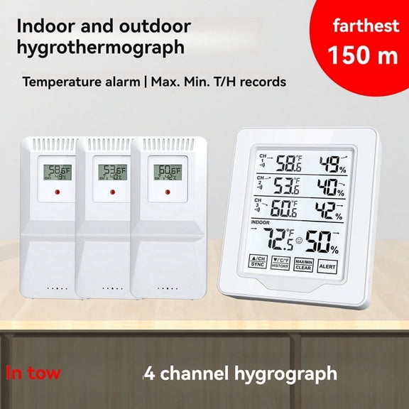 Digital Thermometer & Hygrometer Indoor Humidity with 3 Sensor Screen Display White Backlit Large Screen Recorder