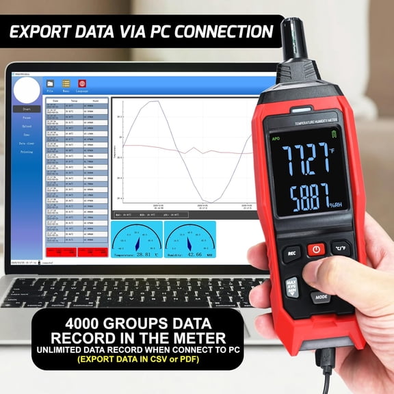 Digital Thermometer and Humidity Meter with Data Logger for HVAC Greenhouse