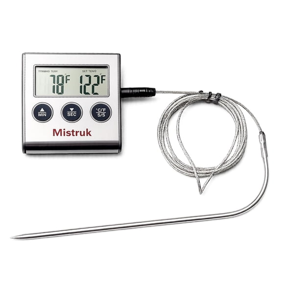 Digital Thermometer for Cooking with Stainless Steel Probe & Timer Alert  Accurate Temperature Control Grill Oven BBQ Meat Instant Read