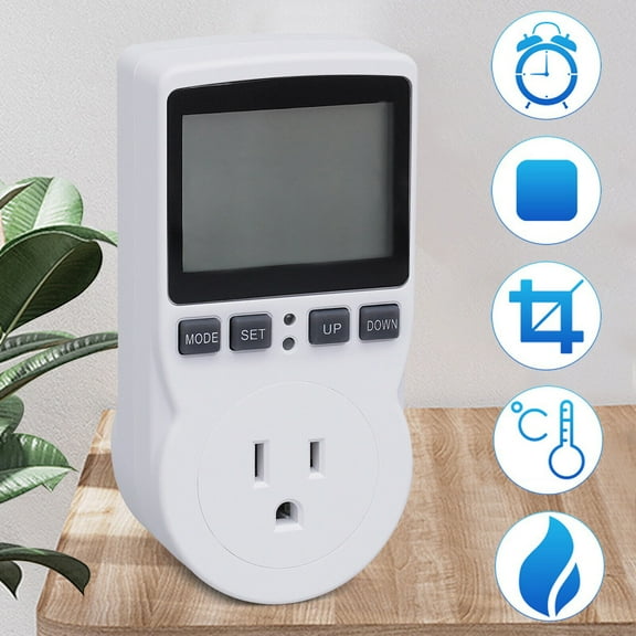 Digital Thermostat Outlet Plug Temperature Controller Socket Heating Cooling for Heater Fan Celsius/Fahrenheit Display