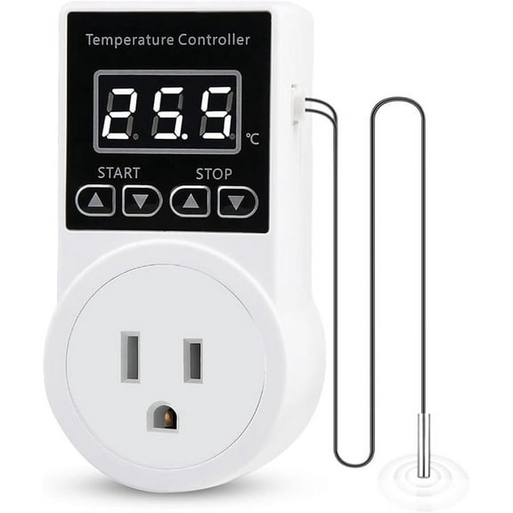 Digital Thermostat Plug Socket, LCD Screen Temperature Controller with Waterproof Sensor Probe for Reptile Home US