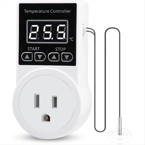 Digital Thermostat Plug Socket with LCD Display, Waterproof Probe Temperature Controller for Reptile & Household Use, US Plug