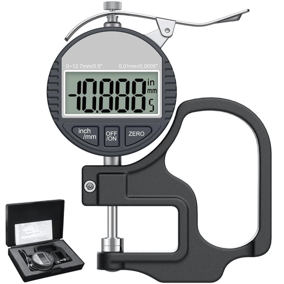 Digital Thickness Gauge 0-12.7mm/0.5" | 0.01mm/0.0005", Thickness Meter Precise Electronic Micrometer with LCD Display, Suitable for Paper/Film/Leather/Wire Thickness Gauge-Black