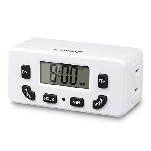 Digital Timer for Electrical Outlets, Indoor 24 Hour Light Timer Programmable, Mini Plug in Outlet for Lamps, Fans, Grow Lights, 2 On/Off Programs, 15A/1875W, ETL Listed