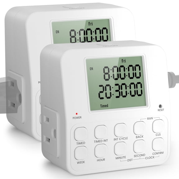 Digital Timer Outlet, 2 Pack Infinite Interval Repeat Cycle Timer Plug, Indoor Timed Interval Cycle Power Switch, 7 Day 24 Hour Daily Programmable Electrical Outlet with 20 ON/Off Programs